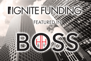 text Ignite Funding Featured in High Heel Boss background skyscrapers